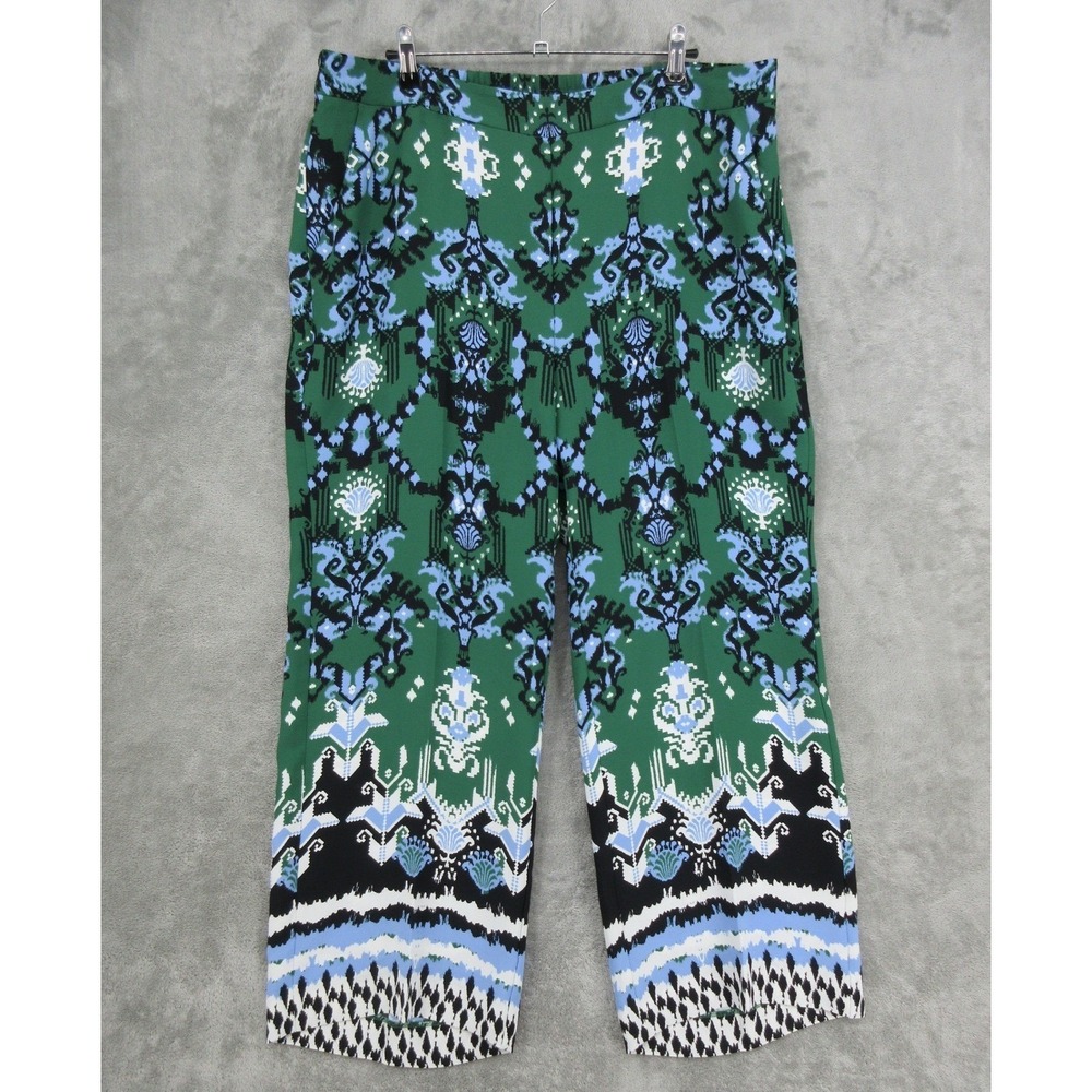 Chicos Pants Womens 3 US 16 Medallion Palazzo Boho Vacation Beach Resort Green